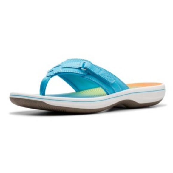 Clarks Cloud Steppers Breeze Sea Flip Flops Turquoise/Coral Ombre 🆕⌚📦🏃💨🚚 - Picture 9 of 16